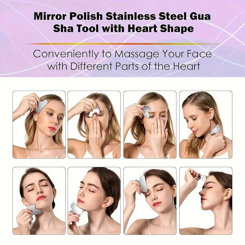 Gua Sha en Acier Inoxydable - Massage Visage, Cou & Corps
